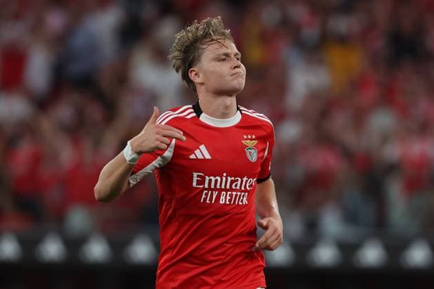 Portugal, Lissabon 2025.08.12 xJFx Rückspiel Dritte Qualifikationsrunde Uefa Champions League 2025 26 , S.L.Benfica - OGC Nice v.l., Andreas Schjelderup (S.L.Benfica) Torjubel, Goal celebration, celebrate the goal zum 2:0 Copyright: JoaquimxFerreira
