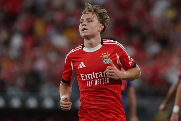 Portugal, Lissabon 2025.08.12 xJFx Rückspiel Dritte Qualifikationsrunde Uefa Champions League 2025 26 , S.L.Benfica - OGC Nice v.l., Andreas Schjelderup (S.L.Benfica) Torjubel, Goal celebration, celebrate the goal zum 2:0 Copyright: JoaquimxFerreira
