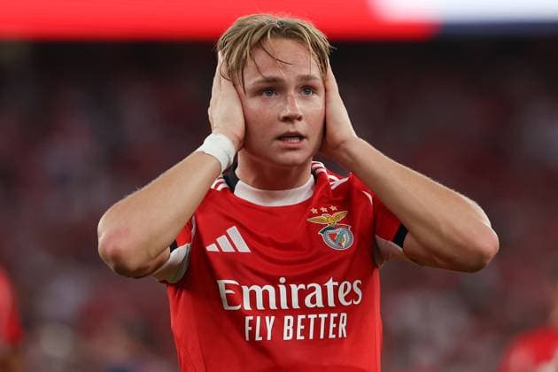 Portugal, Lissabon 2025.08.12 xJFx Rückspiel Dritte Qualifikationsrunde Uefa Champions League 2025 26 , S.L.Benfica - OGC Nice v.l., Andreas Schjelderup (S.L.Benfica) Torjubel, Goal celebration, celebrate the goal zum 2:0 Copyright: JoaquimxFerreira