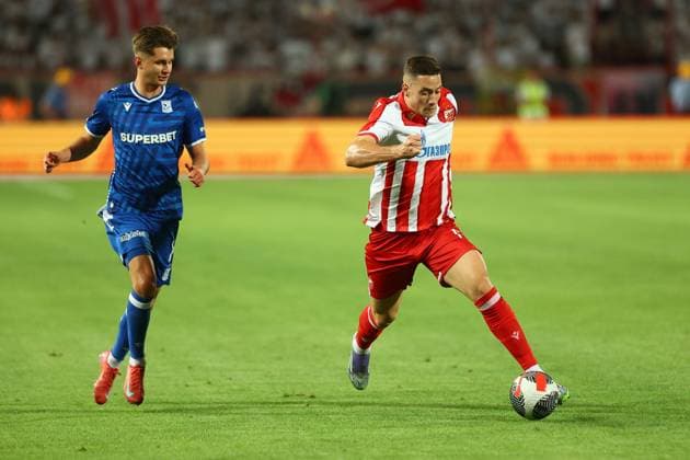 BELGRAD 12.08.2025 MECZ III RUNDA ELIMINACYJNA LIGA MISTRZOW SEZON 2025 26: FK CRVENA ZVEZDA BELGRAD - LECH POZNAN --- UEFA CHAMPIONS LEAGUE THIRD QUALIFYING ROUND MATCH: RED STAR BELGRADE - LECH POZNAN NZ BRUNO DUARTE LEO BENGTSSON FOT. PATRYK PINDRAL 400MM.PL NEWSPIX.PL --- newspix.pl 