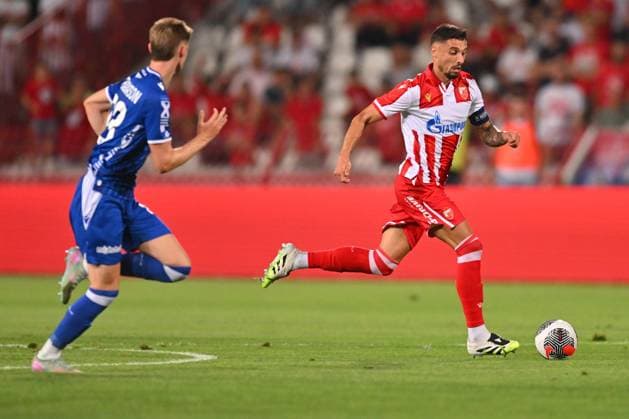 CRVENA ZVEZDA vs LECH RADE KRUNIC, football player of Crvena Zvezda, during UEFA Champion League qualification match against Lech Poznan, at Stadium Rajko Mitic. Belgrade, 12.08.2025 photo: MN Press Photo Agency FOOTBALL, UEFA CHAMPION LEAGUE QUALIFICATIONS MATCH, CRVENA ZVEZDA, RED STAR, LECH POZNAN Belgrade Stadium Rajko Mitic Serbia Copyright: xMarkoxMetlas xMNxPressx