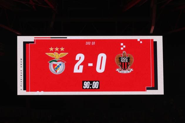 Portugal, Lissabon 2025.08.12 xJFx Rückspiel Dritte Qualifikationsrunde Uefa Champions League 2025 26 , S.L.Benfica - OGC Nice v.l., Endergebnis, Anzeigetafel 2:0 Copyright: JoaquimxFerreira