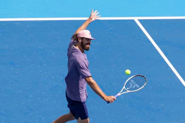 August 12, 2025, Mason, Ohio, USA: Mason, Ohio; Cincinnati Open Tennis Tournament - 2025 08 12 - Reilly Opelka plays a ball against opponent Francisco Comesana. - ZUMAPress Mason USA - ZUMAn24_ 20250812_zaf_n24_217 Copyright: xWallyxNellx