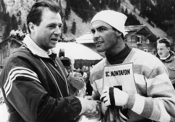 Boxen Ski alpin Sie sind beide grosse Fighter in ihrem U.B.z. v.l. der Boxer Gerhard Hecht (Deutschland), Ski-As Toni Sailer (Oesterreich) !ACHTUNG AUFNAHMEDATUM GESCHÄTZT! *** boxing Ski Alpine Them are both Size Fighter in her Sports u B Z v l the Boxer Gerhard Pike Germany , Ski AS Toni Sailer Austria ATTENTION date estimated !ACHTUNG AUFNAHMEDATUM GESCHÄTZT!