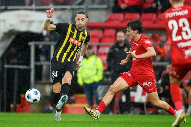 250814 Amor Layouni of Häcken during the UEFA Europa League third qualifying round football match between Brann and Häcken on August 14, 2025 in Bergen. Photo: Carl Sandin BILDBYRAN kod CS CS0753 fotboll football soccer fotball uefa europa league europa league brann häcken bbeng Copyright: CARLxSANDIN BB250814CS067