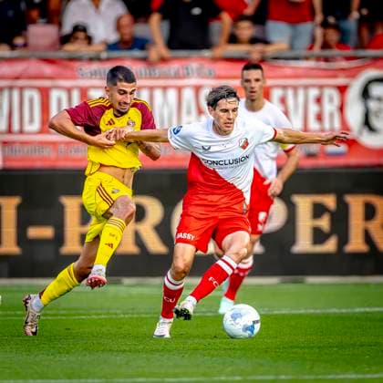 FC Utrecht midfielder Victor Jensen during the match Utrecht - Servette at the Galgenwaard stadium for the UEFA Europa League - Third qualifying round - 2nd leg season 2025-2026 in UTRECHT, Netherlands on 14 august 2025, (photo by Marcel van Dorst EYE4images DeFodi Images)