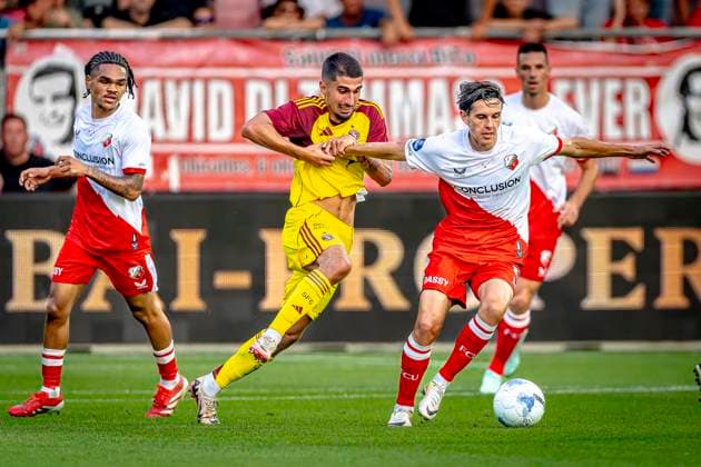 FC Utrecht midfielder Victor Jensen during the match Utrecht - Servette at the Galgenwaard stadium for the UEFA Europa League - Third qualifying round - 2nd leg season 2025-2026 in UTRECHT, Netherlands on 14 august 2025, (photo by Marcel van Dorst EYE4images DeFodi Images)