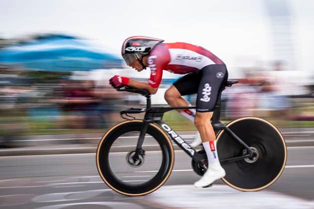 Stage 3. of PostNord Danmark Rundt 2025, Pro Cycling Kerteminde, Denmark. 14th, August 2025. Baptiste Veistroffer of Lotto seen on the road on stage 3 of the professional Road cycling, Rad, Radsport, Strasse race PostNord Danmark Rundt 2025. Stage 3. is an individual time trial stage with start and finish in Kerteminde. Denmark, Kerteminde  Copyright: xGonzalesxPhoto KentxRasmussenx