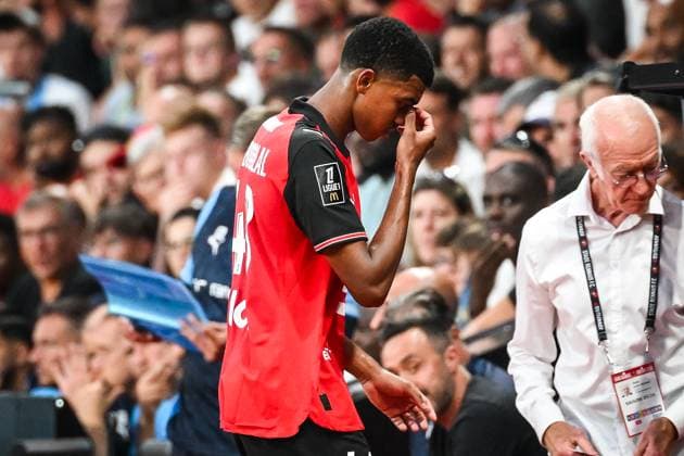 August 15, 2025, Rennes, France, France: Abdelhamid AIT BOUDLAL of Rennes looks dejected during the Ligue 1 match between Stade Rennais (Rennes) and Olympique de Marseille (OM) at Roazhon Park on August 15, 2025 in Rennes, France. Rennes France - ZUMAm308 20250815_zsp_m308_005 Copyright: xMatthieuxMirvillex