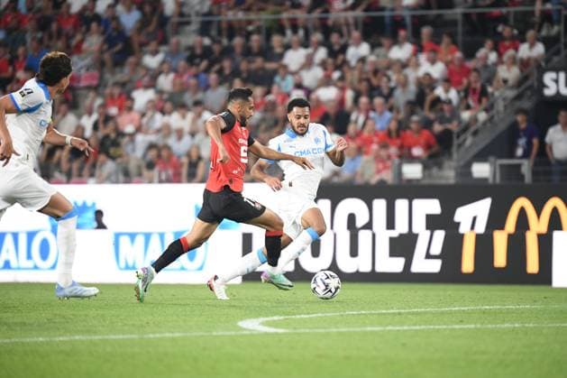 Stade Rennais FC v Olympique de Marseille - Ligue 1 McDonald s 2025 2026 11 Mousa TAMARI (srfc) - 04 Conrad Jaden CJ EGAN RILEY (om) during the Ligue 1 McDonald s match between Rennes and Marseille at Roazhon Park on August 15, 2025 in Rennes, France. Rennes France  Copyright: xFEPx 776368224