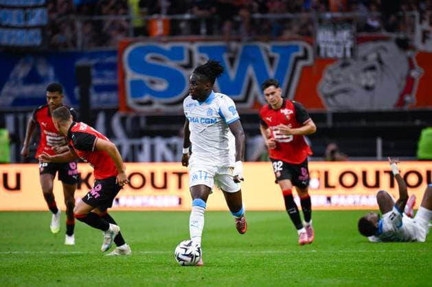 FOOTBALL : Rennes vs Marseille - Ligue 1 - 15 08 2025 Jonathan Rowe ( 17 - Olympique Marseille ) during the Ligue 1 match between Stade Rennais FC and Olympique de Marseille at Roazhon Park on August 15 , 2025 in Rennes, France. ( Photo by Federico Pestellini PsnewZ ) - RennesFrance  Copyright: xFedericoxPestellinix
