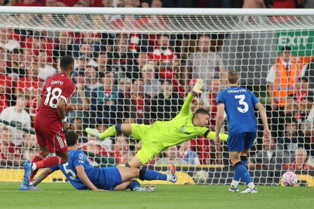 Cody Gakpo of Liverpool scores to make it 2-0 and celebrates Liverpool v AFC Bournemouth, Premier League, Football, Anfield, Liverpool, UK - 15 Aug 2025Liverpool Anfield United Kingdom EDITORIAL USE ONLY No use with unauthorised audio, video, data, fixture lists, club league logos or live services. Online in-match use limited to 120 images, no video emulation. No use in betting, games or single club league player publications. Copyright: xPaulxCurrie Shutterstockx 15438038ee