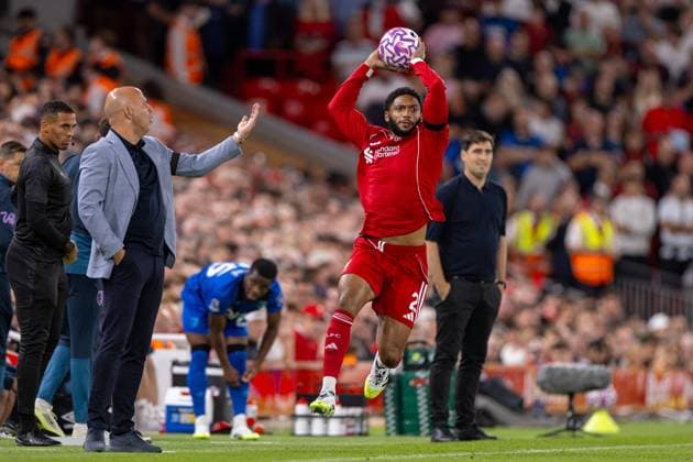 Football - FA Premier League - Liverpool FC v AFC Bournemouth LIVERPOOL, ENGLAND - Friday, August 15, 2025: Liverpool s Joe Gomez making his first appearance after 10 months out with an achilles injury during the FA Premier League match between Liverpool FC and AFC Bournemouth at Anfield. (Photo by David Rawcliffe Propaganda) LIVERPOOL Anfield MERSEYSIDE ENGLAND  Copyright: xDavidxRawcliffex P2025-08-15-Liverpool_Bournemouth-69