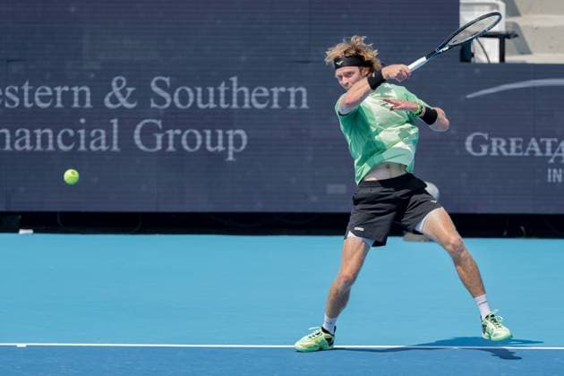 August 15, 2025, Mason, Ohio, U.S: Andrey Rublev (RUS) hits a forehand shot during FridayÃ¢â‚¬â ¢s quarterfinal round of the Cincinnati Open at the Lindner Family Tennis Center, Mason, Oh. Mason U.S - ZUMAs304 20250815_zaf_s304_114 Copyright: xScottxStuartx