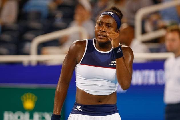 CINCINNATI, OH - AUGUST 15: Coco Gauff of the United States reacts during the quarterfinal round of the Cincinnati Open at the Lindner Family Tennis Center on August 15, 2025 in Mason, OH. (Photo by Ian Johnson Icon Sportswire) TENNIS: AUG 15 Cincinnati Open EDITORIAL USE ONLY Icon250815034