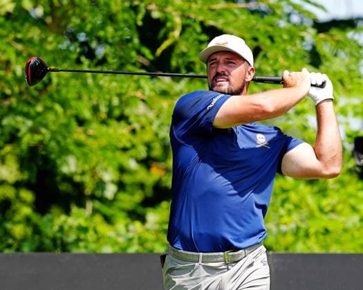 WESTFIELD, IN - AUGUST 15: LIV golfer Bryson DeChambeau of Crushers GC plays his tee shot on the 3rd hole during the first round of LIV Golf Indianapolis on August 15, 2025, at The Club at Chatham Hills in Westfield, Indiana. (Photo by Brian Spurlock Icon Sportswire) GOLF: AUG 15 LIV Golf Indianapolis EDITORIAL USE ONLY Icon25081550