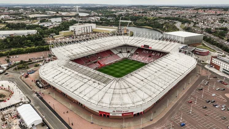 Premier League Sunderland v West Ham United An aerial view of the Stadium Of Light ahead of the Premier League match Sunderland vs West Ham United at Stadium Of Light, Sunderland, United Kingdom, 16th August 2025 (Photo by Alfie Cosgrove News Images) Sunderland Stadium Of Light Tyne and Wear United Kingdom Copyright: xAlfiexCosgrove NewsxImagesx