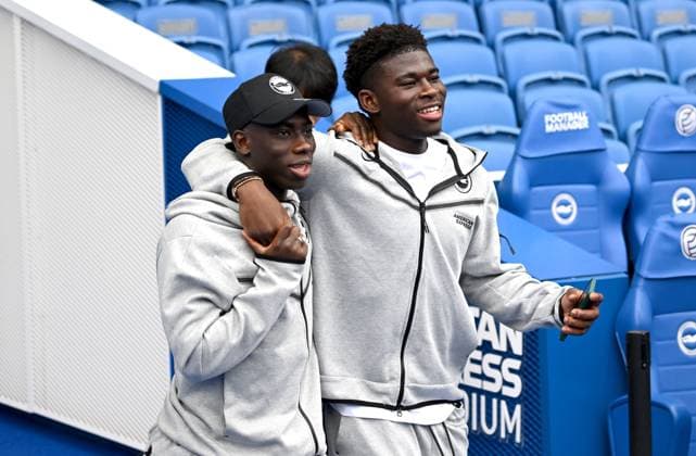 A smiling Yankuba Minteh and Carlos Baleba of Brighton arrive at the stadium ahead of today s first game of the season. The Premier League match between Brighton and Hove Albion and Fulham at the American Express Stadium, Brighton UK - 16th August 2025 Brighton v Fulham Premier League Football, Amex Stadium, Sussex, United Kingdom - 16 Aug 2025Brighton Amex Stadium Sussex United Kingdom Editorial use only. No merchandising. For Football images FA and Premier League restrictions apply inc. no internet mobile usage without FAPL license - for details contact Football Dataco  Copyright: xLizxFinlayson Shutterstockx 15443909k