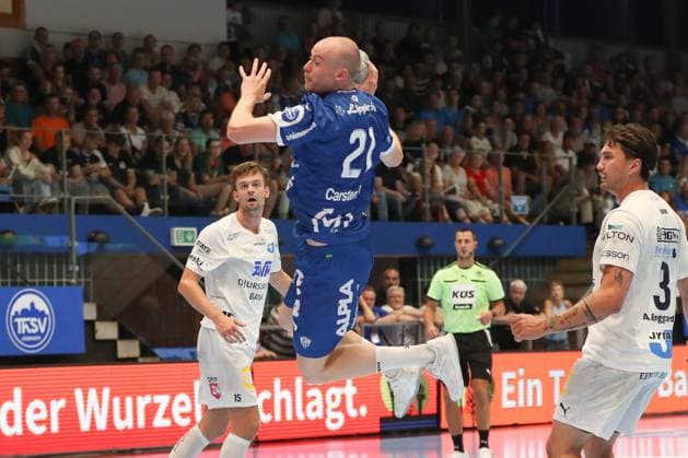 16.08.2025, xgox,Handball - Wartburg Cup Skanderborg Handbold - TBV Lemgo-Lippe emspor, v.l. Leve Carstensen (Lemgo, 21) wirft Tor, Torschuetze, erzielt Tor, Treffer, scores the goal Eisenach