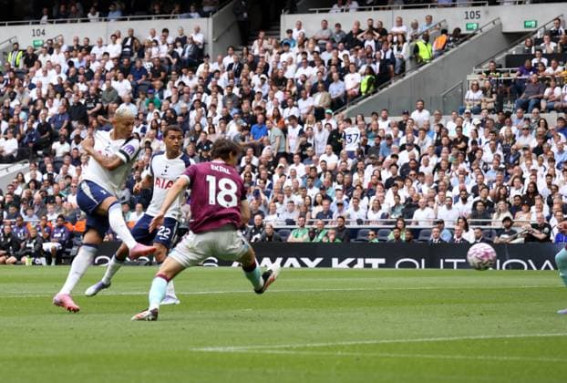 Richarlison (TH) scores the first Spurs goal (1-0) at the Tottenham Hotspur v Burnley EPL match, at the Tottenham Hotspur Stadium, London, UK on 16th August, 2025. 