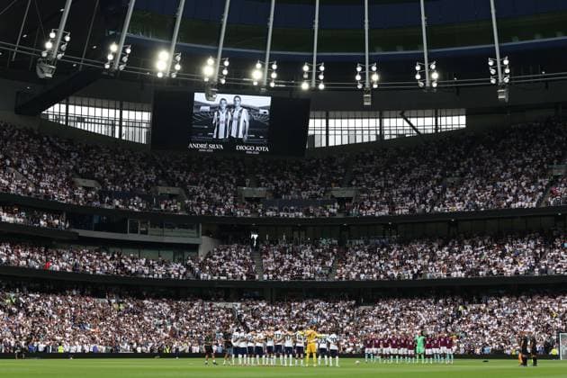16th August 2025; Tottenham Hotspur Stadium, London, England; Premier League Football, Tottenham Hotspur versus Burnley; A minutes silence for Diogo Jota and bother Andre Jota before kick off  JohnxPatrickxFletcher