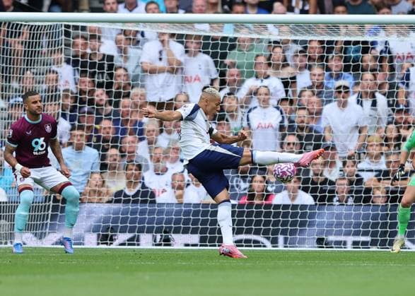 16th August 2025; Tottenham Hotspur Stadium, London, England; Premier League Football, Tottenham Hotspur versus Burnley; Richarlison of Tottenham Hotspur scoring his sides 1st in the 10th to make it 1-0  JohnxPatrickxFletcher