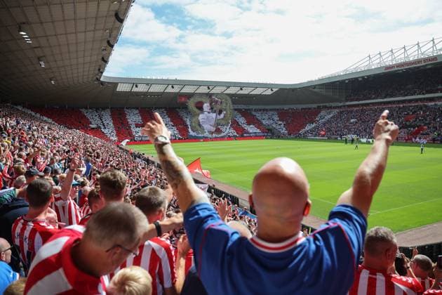 Sunderland v West Ham United 16 August 2025, Sunderland - Premier League Football - Sunderland v West Ham United. A general view (GV) as Sunderland fans display a tifo before the match (photo by Daniel Chesterton) Sunderland UK Copyright: xDanielxChestertonxOffside