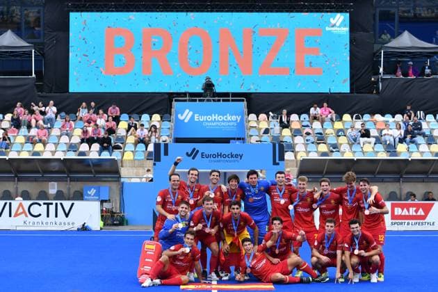 EuroHockey Championships 2025 Herren Spiel um Platz 3 Frankreich - Spanien am 16.08.2025 im SparkassenPark in Mönchengladbach EuroHockey Championships 2025 Herren Platz 3: Spanien *** EuroHockey Championships 2025 Men 3rd place match France Spain on 16 08 2025 at SparkassenPark in Mönchengladbach EuroHockey Championships 2025 Men 3rd place Spain xRx