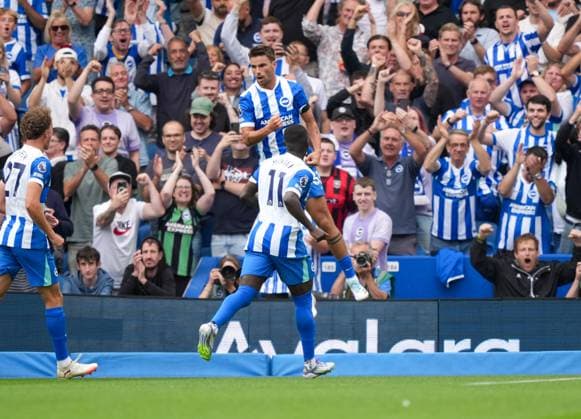 Brighton and Hove Albion v Fulham, Premier League, Football, Amex Stadium, Brighton, UK - 16 Aug 2025 Matt O Riley of Brighton & Hove Albion celebrates scoring from the spot. Brighton Amex Stadium Brighton GBR, UK NEWSPAPERS OUT Copyright: xSeanxRyanx