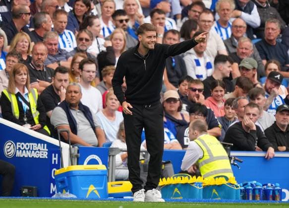 Brighton and Hove Albion v Fulham, Premier League, Football, Amex Stadium, Brighton, UK - 16 Aug 2025 Fabian Hurzeler manager of Brighton & Hove Albion Brighton Amex Stadium Brighton GBR, UK NEWSPAPERS OUT Copyright: xSeanxRyanx
