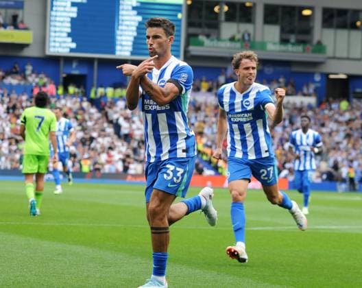 Football - 2025 2026 Premier League - Brighton & Hove Albion vs Fulham - Amex Stadium - Saturday 6th August 2025 Matt O™Riley of Brighton celebrates scoring from the penalty spot 