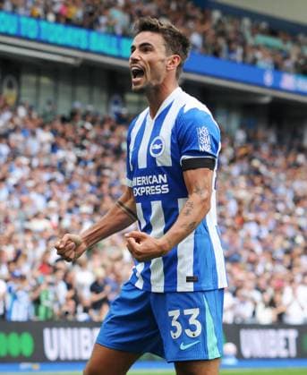 Football - 2025 2026 Premier League - Brighton & Hove Albion vs Fulham - Amex Stadium - Saturday 6th August 2025 Matt O™Riley of Brighton celebrates scoring from the penalty spot 