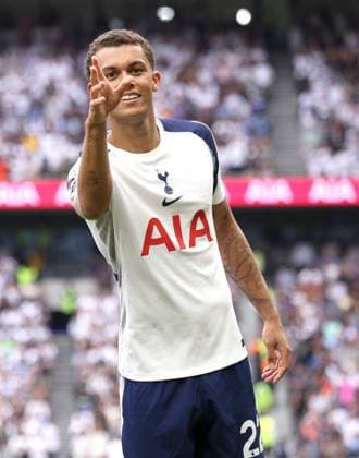 Brennan Johnson (TH) celebrates scoring the third Spurs goal (3-0) at the Tottenham Hotspur v Burnley EPL match, at the Tottenham Hotspur Stadium, London, UK on 16th August, 2025. 