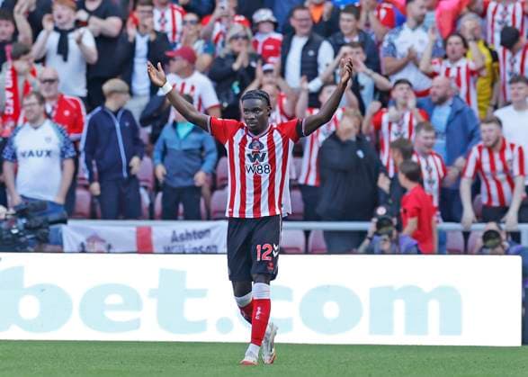 Sunderland v West Ham United Premier League Eliezer Mayenda of Sunderland celebrates scoring his teams first goal during the Premier League match at the Stadium Of Light, Sunderland UK Newspapers OUT Copyright: xFredxPalmerx FIL-22107-0089