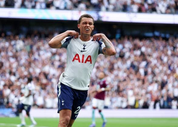 16th August 2025; Tottenham Hotspur Stadium, London, England; Premier League Football, Tottenham Hotspur versus Burnley; Brennan Johnson of Tottenham Hotspur celebrates after scoring his sides 3rd goal in the 66th minute to make it 3-0  JohnxPatrickxFletcher