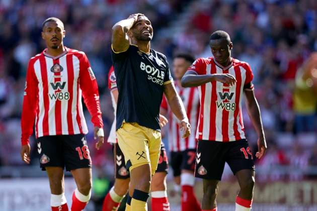 Sunderland v West Ham United - Premier League Callum Wilson of West Ham United reacts after missing chance during the Premier League match between Sunderland and West Ham United at Stadium of Light on August 16, 2025 in Sunderland, England. Sunderland Stadium of Light England United Kingdom Copyright: xEdxSykes Sportsphoto APLx 14132896