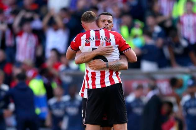 Sunderland v West Ham United - Premier League Dan Ballard of Sunderland and Granit Xhaka of Sunderland celebrate after winning the Premier League match between Sunderland and West Ham United at Stadium of Light on August 16, 2025 in Sunderland, England. Sunderland Stadium of Light England United Kingdom Copyright: xEdxSykes Sportsphoto APLx 14132904
