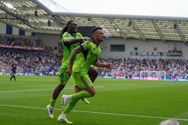 Brighton and Hove Albion v Fulham, Premier League, Football, Amex Stadium, Brighton, UK - 16 Aug 2025 Rodrigo Muniz of Fulham celebrate his late equaliser. Brighton Amex Stadium Brighton GBR, UK NEWSPAPERS OUT Copyright: xSeanxRyanx