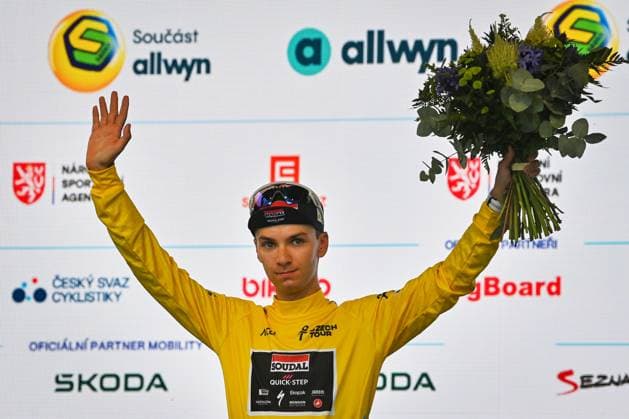 Cycling race Czech Tour - 3rd stage Prostejov - Ostrava, in Ostrava, Czech republic, on August 16, 2025. Yellow jersey holder Junior Lecerf from the Soudal Quick-Step team. (CTKxPhoto JaroslavxOzana) CTKPhotoP2025081604979  CTKPhotoP2025081604979