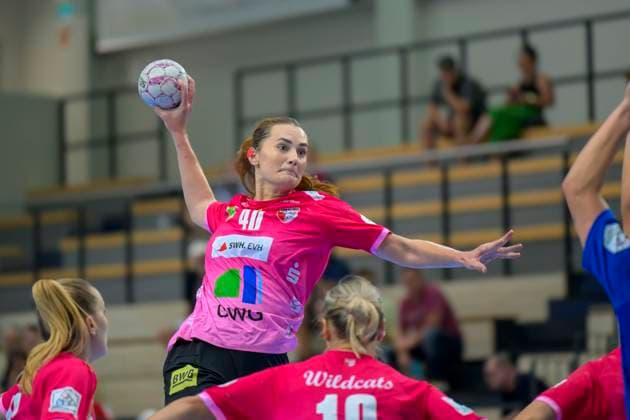 Tena Petika (Halle, 40), SV Union Halle-Neustadt - HC Leipzig, Handball Frauen, Bundesliga, Halle (Saale) Cup, Finale, Saison 2025 26, 16.08.2025 Halle SWH Arena Sachsen-Anhalt Deutschland