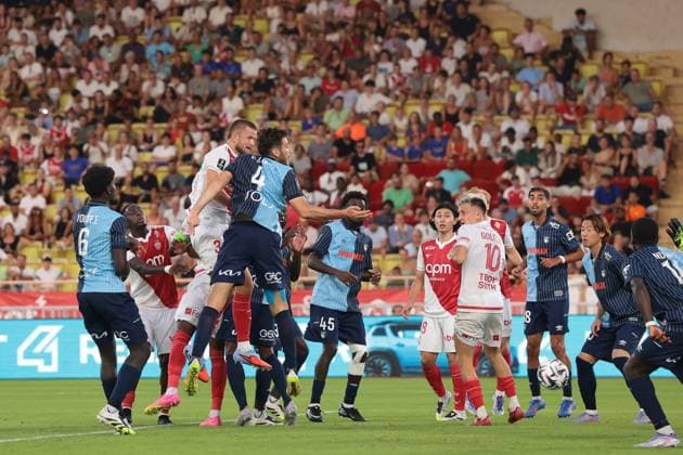 Monaco, Monaco, 16th August 2025. Eric Dier of AS Monaco scores to give the side a 2-0 lead during the AS Monaco vs Havre AC Ligue 1 match at Stade Louis II, Monaco. Picture credit should read: Jonathan Moscrop Sportimage EDITORIAL USE ONLY. No use with unauthorised audio, video, data, fixture lists, club league logos or live services. Online in-match use limited to 120 images, no video emulation. No use in betting, games or single club league player publications. SPI_018_JM_MONACO_HAVRE_L1 SPI-4062-0018