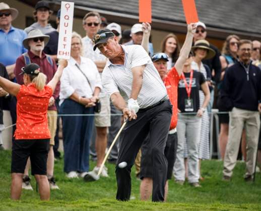 August 16, 2025, Calgary, Ab, CANADA: Shane Bertsch, of the United States, hits a tee shot on the first hole during the PGA, Golf Herren Tour Champions golf event in Calgary, Alta., Saturday, Aug. 16, 2025. Shane Bertsch - ZUMAc35_ 20250816_zaf_c35_080 Copyright: xJeffxMcintoshx