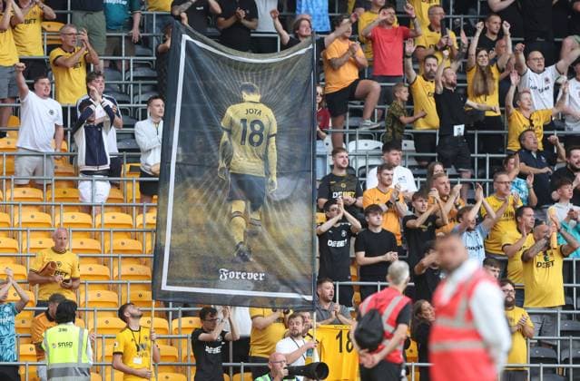Wolverhampton Wanderers fans with a banner for Diogo Jota Wolverhampton Wanderers v Manchester City, Premier League, Football, Molineux, Wolverhampton, UK - 16 Aug 2025Wolverhampton Molineux United Kingdom EDITORIAL USE ONLY No use with unauthorised audio, video, data, fixture lists, club league logos or live services. Online in-match use limited to 120 images, no video emulation. No use in betting, games or single club league player publications. Copyright: xKieranxMcManus Shutterstockx 15444080cp