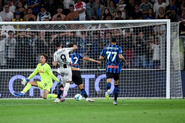 Cm Bergamo 16 08 2025 - amichevole Atalanta-Juventus foto Cristiano Mazzi Image nella foto: gol Dusan Vlahovic 