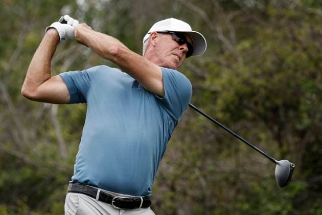 August 16, 2025, Calgary, Ab, CANADA: Australia s Richard Green hits a tee shot on the 15th hole during the PGA, Golf Herren Tour Champions golf event in Calgary, Alta., Saturday, Aug. 16, 2025. Richard Green  - ZUMAc35_ 20250816_zaf_c35_123 Copyright: xJeffxMcintoshx