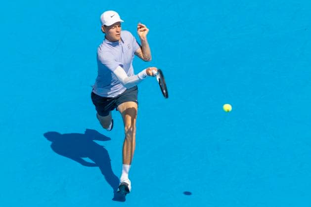 August 16, 2025, Mason, Ohio, USA: Mason, Ohio; Cincinnati Open Tennis Tournament - 2025 08 15 - Jannik Sinner plays a ball against opponent Terrence Atmane. Sinner won 7-6 6-2. - ZUMAPress Mason USA - ZUMAn24_ 20250816_zaf_n24_062 Copyright: xWallyxNellx