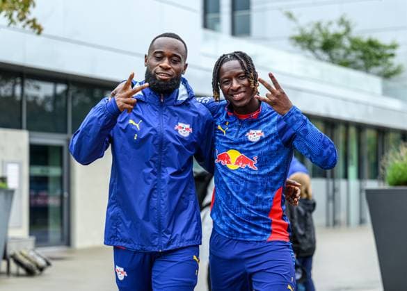 Leipzigs Lutsharel Geertruida und Amadou Haidara. Training RB Leipzig. 05. August 2025: Leipzig, Red Bull Akademie. Training RB Leipzig