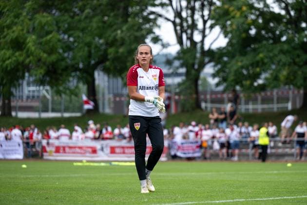 Kiara Beck (VfB Stuttgart, 01), GER, VfB Stuttgart vs 1. FSV Mainz 05, Fussball Frauen DFB Pokal, Playoff, Saison 2025 2026, 17.08.2025 GER, VfB Stuttgart vs 1. FSV Mainz 05, Fussball Frauen DFB Pokal, Playoff, Saison 2025 2026, 17.08.2025 Bad Cannstatt Copyright: xEibner-Pressefoto Memmlerx EP_MMR