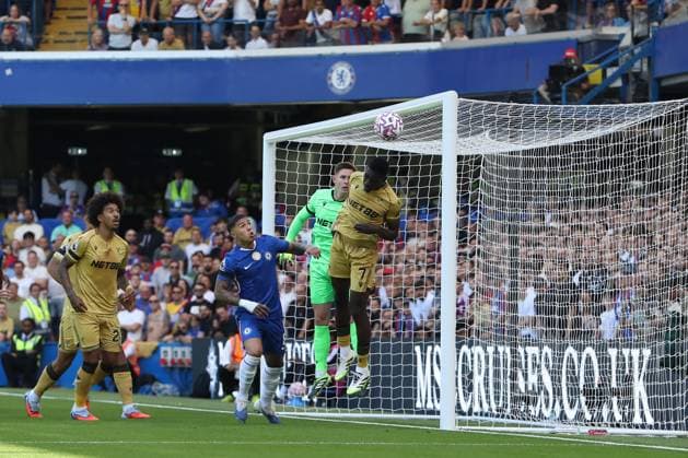 17th August 2025; Stamford Bridge, Chelsea, London, England: Premier League Football, Chelsea versus Crystal Palace; An esrly goal line headed clearance by Ismaila Sarr of Crystal Palace  KatiexChan