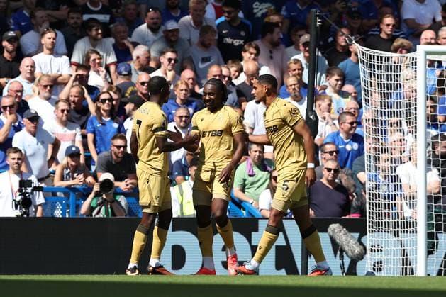 17th August 2025; Stamford Bridge, Chelsea, London, England: Premier League Football, Chelsea versus Crystal Palace; Eberechi Eze of Crystal Palace celebrates his goal from a direct free kick in the 13th minute before the goal is disallowed after VAR review for Marc Guehi of Crystal Palace being too close to the Chelsea defensive wall  KatiexChan